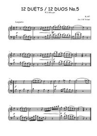 12 Duos N°5 Larghetto, arrangé pour piano - W.A. Mozart